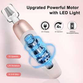 Atopskins Electric Nail Drill Cordless Nail File Professional Manicure Pedicure Kit, 9 in 1 Hand Foot Rechargeable Care Tool, 10 Speeds Electric Nail File Grinder for Thick Toenail Trim Polish Pink