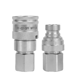 SINOCMP Flat Face High Flow Skid Steer Hydraulic Quick Connect Couplers/Couplings Set, Male & Female Joint ISO 16028, 1/4" Body x 1/4" NPT Thread, w/Dust Caps
