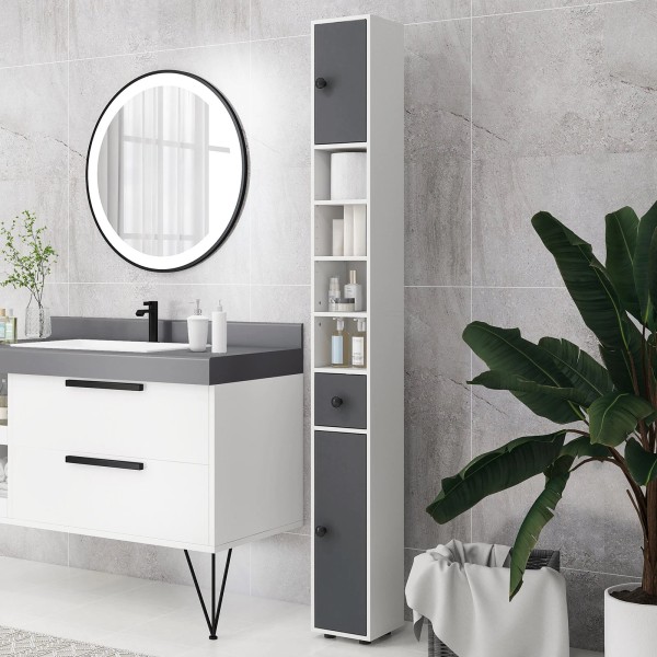 kleankin Bathroom Storage Cabinet w/ Shelves, Toilet Paper Cabinet, Gray