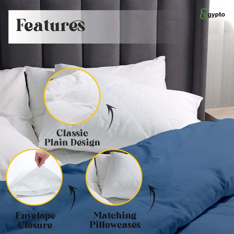 EGYPTO Polycotton Mid Blue Single Duvet Cover Set - Soft,
