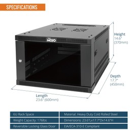 Tecmojo 6U Wall Mount Rack,6U Rack 17.7 Inch Depth,Hold Up to 176 Lbs,Enclosed Wall Mount Rack Kit for 19 Inch Network,Server and AV Gear,Glass Door(Elite Collection)