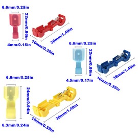 Ruidee 200 Pcs T-Tap Connectors Quick Splice Wire Terminals Self-Stripping Insulated Male Quick Disconnect Spade Terminals Assortment Kit (CNJZ)