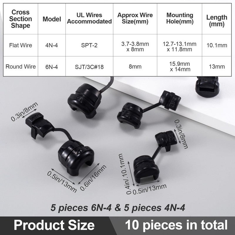 CustomyLife 6N-4 & 4N-4 Round Strain Relief Cord Connector, 10PCS