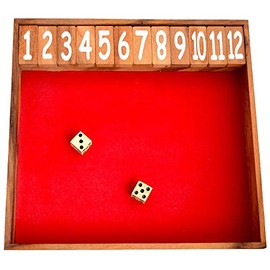 Shut The Box 12 Large Red Flap Game as Wooden Box with 12 Flaps Puzzle Wood Board Game, Dice Game, Drinking Game, Arithmetic Game for Children, Group Game