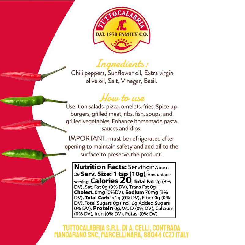 TUTTOCALABRIA Calabrian Chili Pepper Pieces, 10oz (285g), Spicy Condiment with