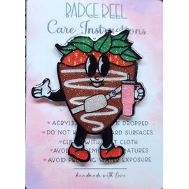 Chocolate Covered Strawberry Badge Reel, Glittery Badge Reel, Interchangeable Badge Reel, Cute Retractable Badge Reel