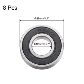 TOP-VIGOR 8Pcs 6001-2RS Deep Groove Ball Bearings, Z2 12mm x 28mm x 8mmDouble Sealed Industrial Bearings, Chrome Steel Skateboard Bearings for Electrical Instrument Equipment
