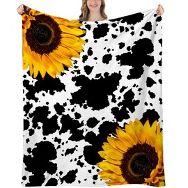 UHANKRU Sunflower Gifts for Women - Cow Sunflower Blanket - Birthday Gifts for Women Sunflower, Sunflower Gifts, Cow Print Stuff, Cow Print Blanket, Sunflower Decor, Sunflower Blanket Throw, 60"x50"