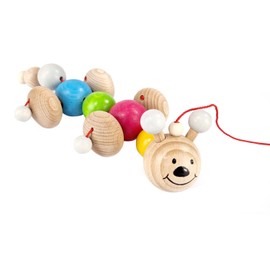 Hess Wooden Toy 14144 - Ida Pull-Along Caterpillar Made of Wood, Handmade, for Children from 12 Months, Approx. 25 x 12 x 12 cm, with Different Sizes, Colourful Balls and a String