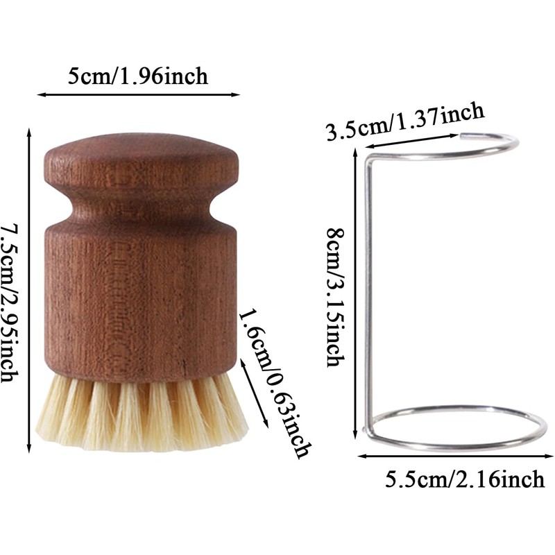 Dish Scrub Brush with Holder - Ergonomic Wooden Kitchen Cleaning