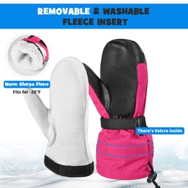 MCTi Kids Mittens Waterproof Winter Ski Warm Sherpa Fleece Lined Removable Insert
