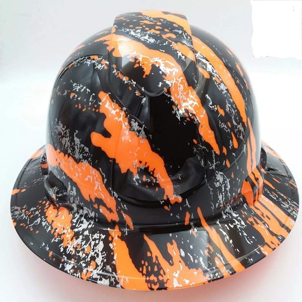Wet Works Imaging Customized Pyramex Full Brim Hi Vis Orange Urban Camo Hard Hat with Ratcheting Suspension