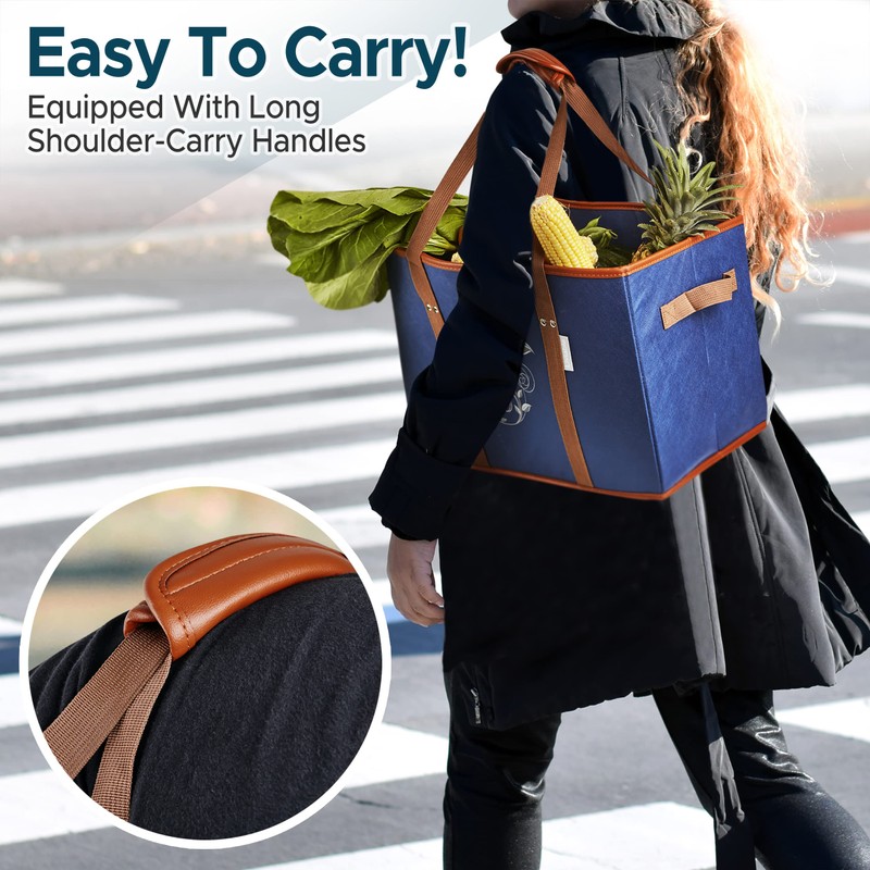 Liviable Reusable Grocery Shopping Bags, Foldable, Heavy Duty Tote, Box