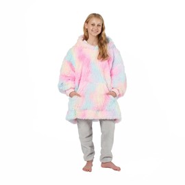 OHS Kids Oversized Blanket Hoodie, Wearable Sherpa Fleece Hoodie Blanket Super Soft Comfy Fluffy Snuggle Hoodie for Girls Boys Kids, One Size Tie Dye