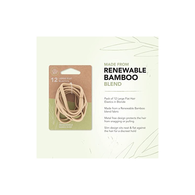Blonde Large Flat Hair Elastics, Renewable Bamboo, Pack of 12