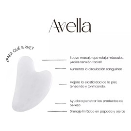 Avella Biotech Beauty Guasha Cuarzo Blanco Masaje Facial Antiedad Piedra Natural