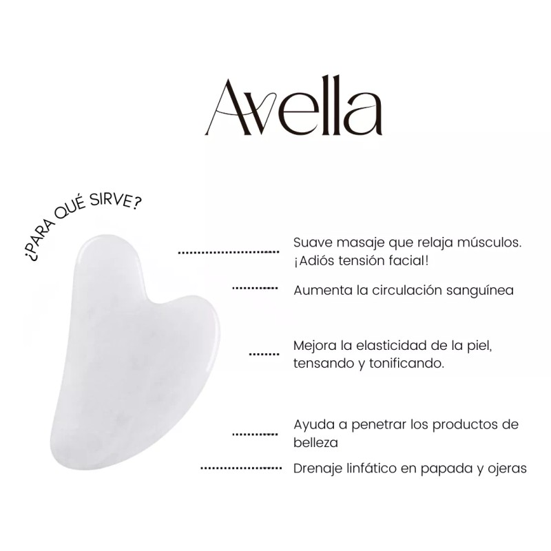 Avella Biotech Beauty Guasha Cuarzo Blanco Masaje Facial Antiedad Piedra