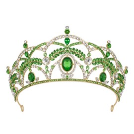 SWEETV Princess Tiara, Tiaras and Crowns for Women, Crystal Queen Crown, Wedding Tiara for Bride, Rhinestone Princess Crown Headpieces Green Tiara for Birthday Quinceanera, Tiana Crown