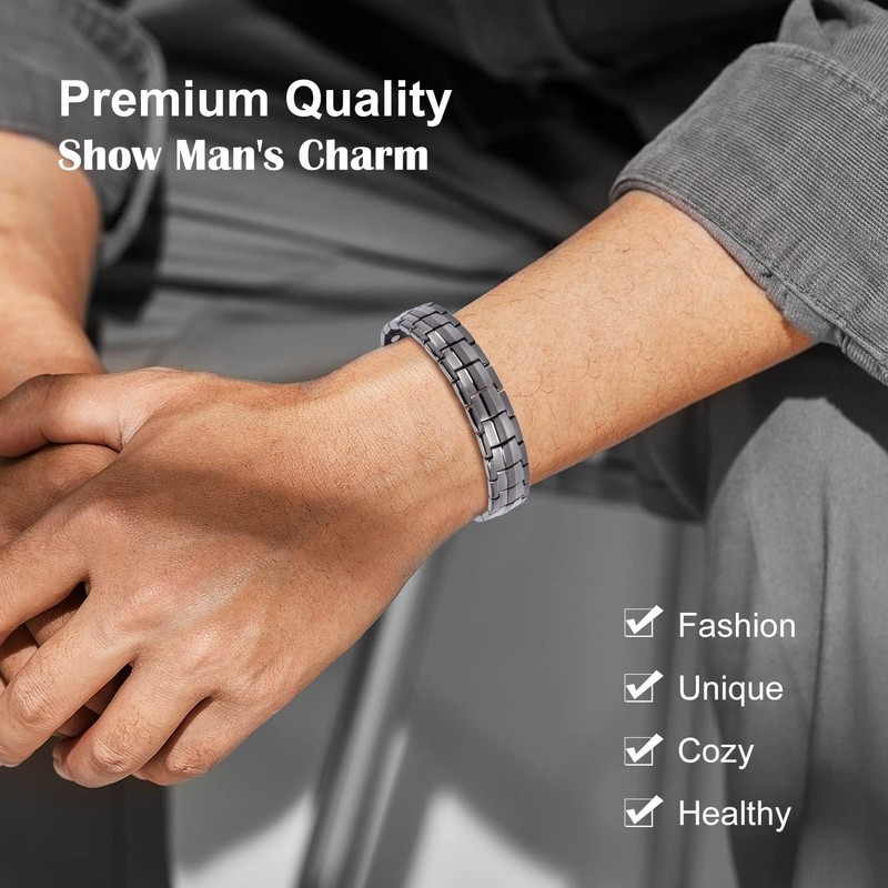 JEROOT Men's Magnetic Bracelet Made of Brushed Grey Titanium Bracelet
