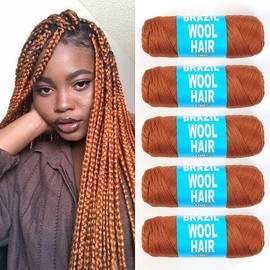 5pcs Brown Brazilian Wool Yarn 100% Acrylic Soft & Durable Hair Extension Crochet Yarn 70g Lightweight Hypoallergenic Knitting Wool African Crochet Styles for Men Women & Kids