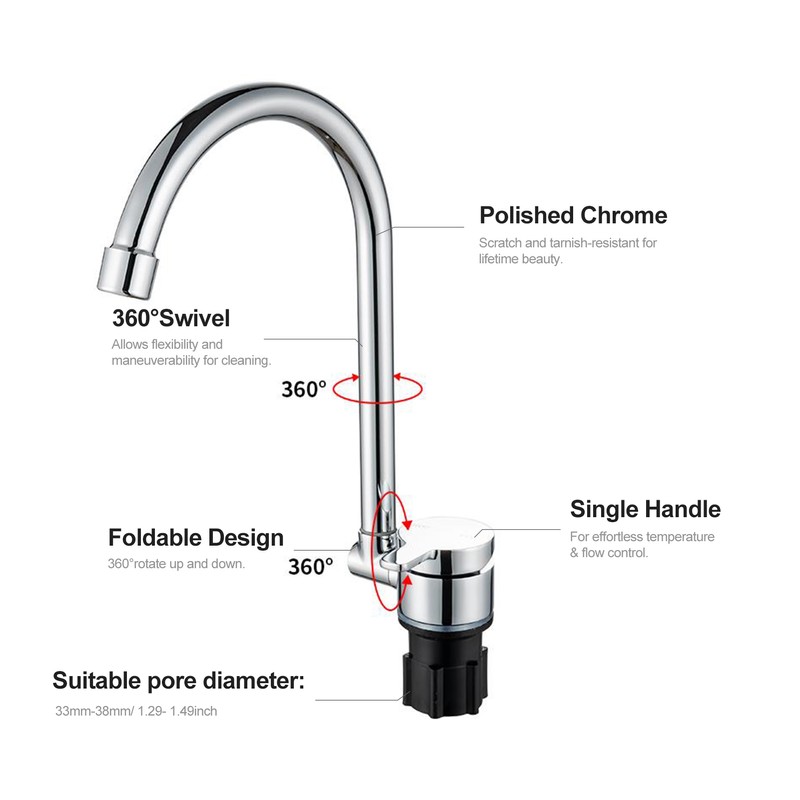 Foldable Faucet for Motorhome 360°Rotation Kitchen Faucet Sink High Arch