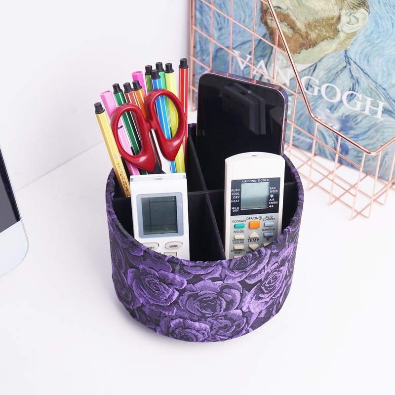 QIELIZI Round Leather Art Supply Organizer,Remote Control Holder,360 Degree Rotating,Multi-Functional