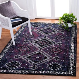 SAFAVIEH Vintage Hamadan Collection Area Rug - 6'7" x 9', Purple & Black, Oriental Distressed Design, Non-Shedding & Easy Care, Ideal for High Traffic Areas in Living Room, Bedroom (VTH293V)