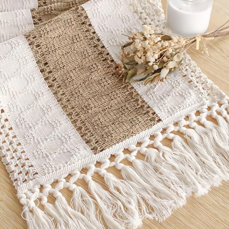 Boho Table Runner, Splicing Macrame Tables Runner, Woven Farmhouse Style