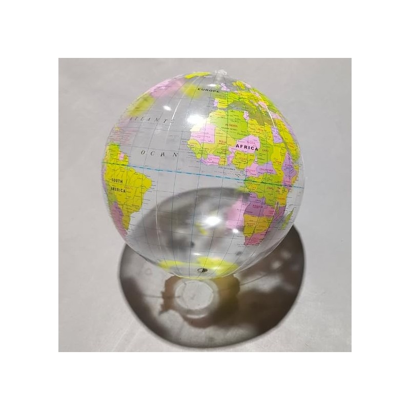 Inflatable Globe Beach Ball, Transparent, World Map with English Language,
