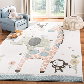 SAFAVIEH Carousel Kids Collection Area Rug - 5'3" x 7'6", Ivory, Animal Design, Non-Shedding & Easy Care, Ideal for High Traffic Areas for Boys & Girls in Playroom, Nursery, Bedroom (CRK120A)