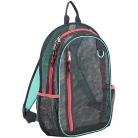 Eastsport Active Mesh Backpack See Through Semi Transparent with Adjustable Straps for Work, Travel, Security, Swimming and Beach - Grey/Turquoise/Sweet Coral