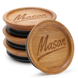 4 Pack Mason Jar Lids Wide Mouth Acacia Wooden Jars Lid Canning Glass Jars with Wood Lid Silicone Reusable Canning Lids for Jar Cover Cute Kitchen Decor Accessories Oui Yogurt Jar Lids