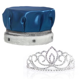 Anderson's Blue Satin King Crown and Queen Sasha Tiara Royalty Set, King and Queen Set For Prom, Homecoming, School Dance, Costume, Party, Pageant, Event