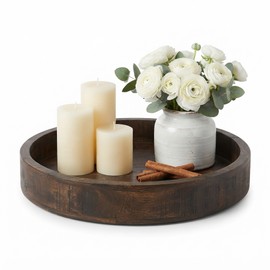 Round Wooden Candle Holder Trays for Coffee Table, Distressed Finish 30cm
