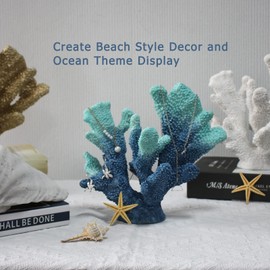 ALIWINER Blue Coral Decor - Faux Artificial Coral Reef Statue, Nautical Tabletop Decoration for Living Room and Home (7.8in Tall)