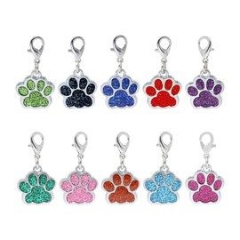 UEAVOID Pack of 10 Enamel Charms Pendant Cat Dog Paw Carabiner Key Chain Glitter Jewellery Findings for DIY Jewellery Making Necklace Bracelet