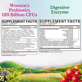 Vitalitown Vitalitown Probiotic Bundle (Pack of 2) | Women's Probiotics 120 Billion (Item 1) & Digestive Enzyme (Item 2) | Gut & Vaginal Health and Digestion Support | Vegan | 30 Capsules & 60 Capsules
