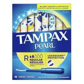 Tampax Pearl Regular Absorbency Tampons with Plastic Applicator, Unscented, 18 Count (Pack of 1)