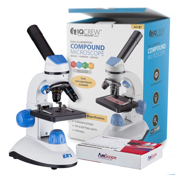 AMSCOPE-Kids M50C-B14 40X-1000X Dual Illumination Student Microscope Gift Package Awarded 2016 Top 3 Ranking Best Kids Microscope (Blue)
