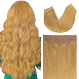 Anrosa Wire Hair Extensions Heat Resistant Strawberry Blonde 14 Inch 75g Human Hair Extensions with Fish Line Invisible Transparent Balayage Straight Real Human Hair Extensions Adjustable Clips