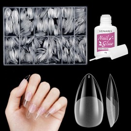 Almond Nails Extension, Venares 500 Pcs Soft Gel Nail Tips for Acylic Extension, 12 Size Almond Nail Tips for Gel Extension, Full Cover Nail Tips Clear False Nails for Salon