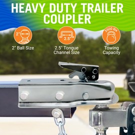 Trailer Coupler 2 Inch Ball, Compatible with 2.5 Inch Channel Width, Marine Grade, Class II, Straight Tongue, Boat Parts and Trailer Accessories