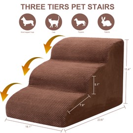 Dog Stairs for Small Dogs, 3 Tiers High Density Foam Dog Ramp, Extra Wide Non-Slip Pet Steps for High Beds Or Couch, Soft Foam Doggie Ladder for Dogs Injured, Older Pets, Small Cats
