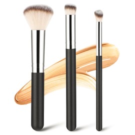 Amaxiu 3 Pcs Foundation Contour Brushes - Foundation Brush & Concealer Brush & Blusher Brush, Under Eye Nose Contour Kabuki Brush for Blending Liquid Cream, Sculpting, Highlighting, Mineral Makeup