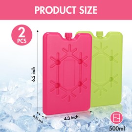 Ice Packs for Cool Bag, Pack of 2 Ice Packs, Small, Reusable, Portable Ice Packs, Flat, Ice Packs for Cool Bag, Klach for Picnic, Fishing, Travel, Camping, Outdoor Activities (Green + Rose Red)
