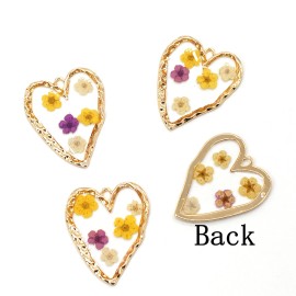 4PCS Gold Tone Real Dry Flower Resin Irregular Heart Charm Pendant Supply GBY706