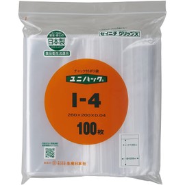 Unipak I-4 Plastic Bags with Zipper, 7.9 x 11.0 inches (200 x 280 mm), Pack of 100