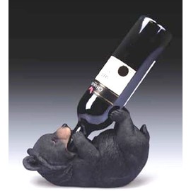 Black Bear Tabletop Wine Bottle Holder - Decorative Resin - Hand Painted - Accessory