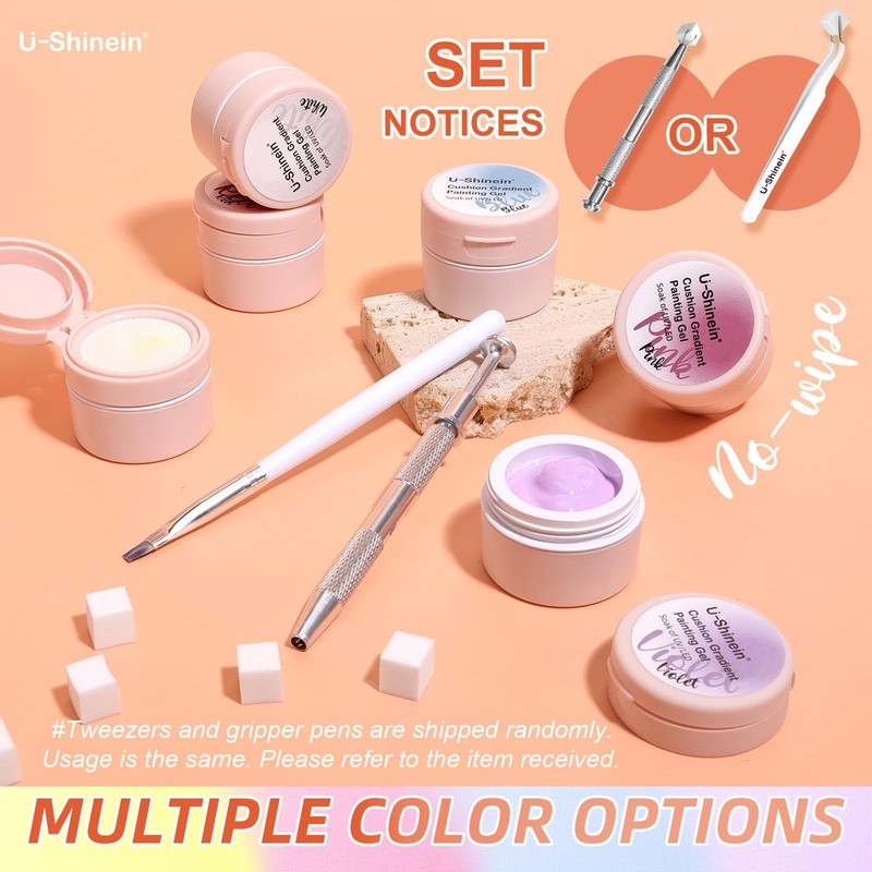 U-Shinein Cushion Gradient Painting Gel, Ombre Nails Aura Nails Full