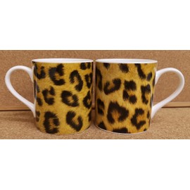 Rainbow Decors Leopard Brown Mugs Set of 2 Balmoral Fine Bone China Animal Print Cups Hand Decorated UK